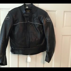 Vanson leather motorcycle jacket, men’s black.